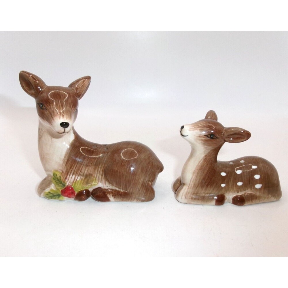 Mother & Spotted Fawn Deer Salt & Pepper Shakers Mother Baby Christmas Holiday